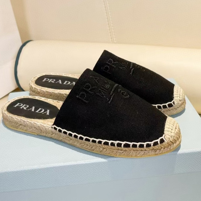 Prada Womens Shoes Casual Luxury Brand Breathable Hemp espadrilles Shoes Sandals Slippers with Original Box Whatapp