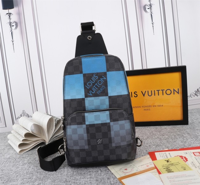 Louis Vuitton Mens Bag Shoulder Bag AVENUE SLING BAG N40404 Blue Damier Graphite Giant coated canvas with Original Box Whatapp