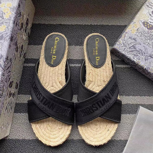 Women Shoes Slippers DWAY Slides Luxury Brand Design Dior Espadrille Nude Mesh Embroidery Womens Shoes with Original Box Whatapp