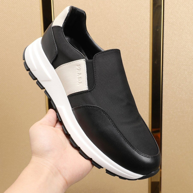 Prada Men Shoes Luxury Brand Sneakers Prax 01 Leather And Technical Fabric Slip-On Sneakers Whatapp