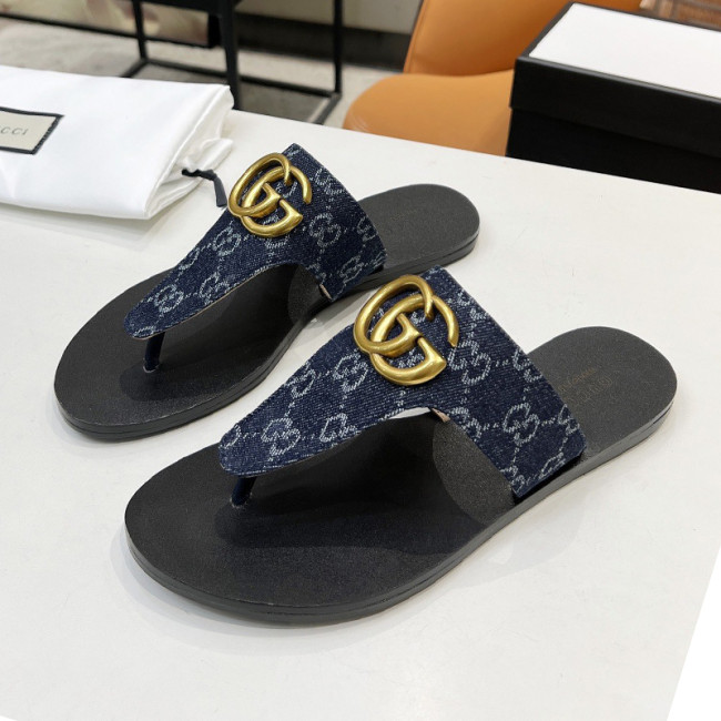 Gucci Womens Shoes Sandals Casual Design Luxury Brand Classic Leather thong sandal with Double G