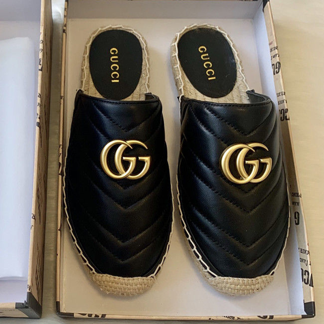 Gucci Womens Shoes Double G Espadrilles 551890 BKO00 1000 Luxury Brand Black Leather Platform Espadrille With Double G with Original Box Whatapp