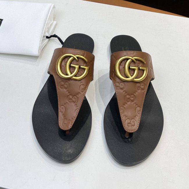 Gucci Womens Shoes Sandals Casual Design Luxury Brand Classic Leather thong sandal with Double G