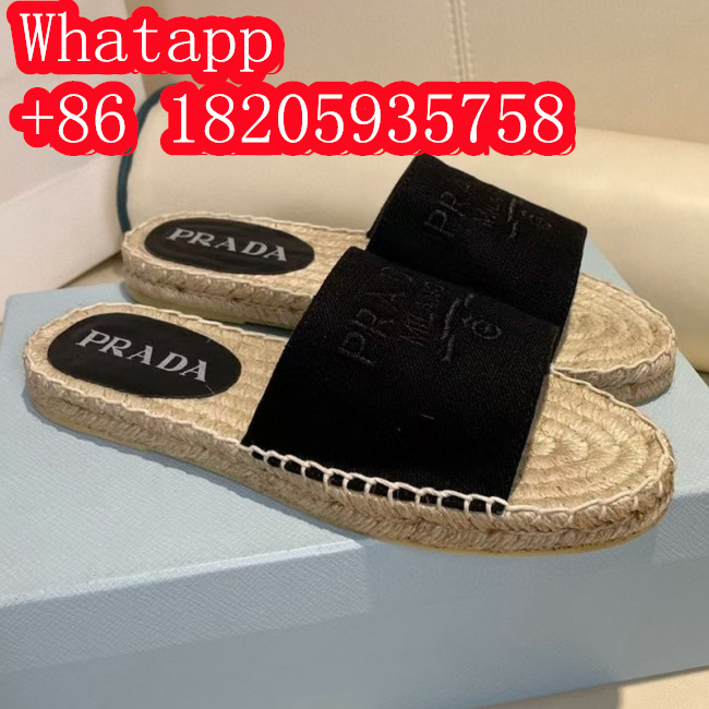 Prada Womens Shoes Casual Luxury Brand Breathable Hemp espadrilles Shoes Sandals Slippers with Original Box Whatapp