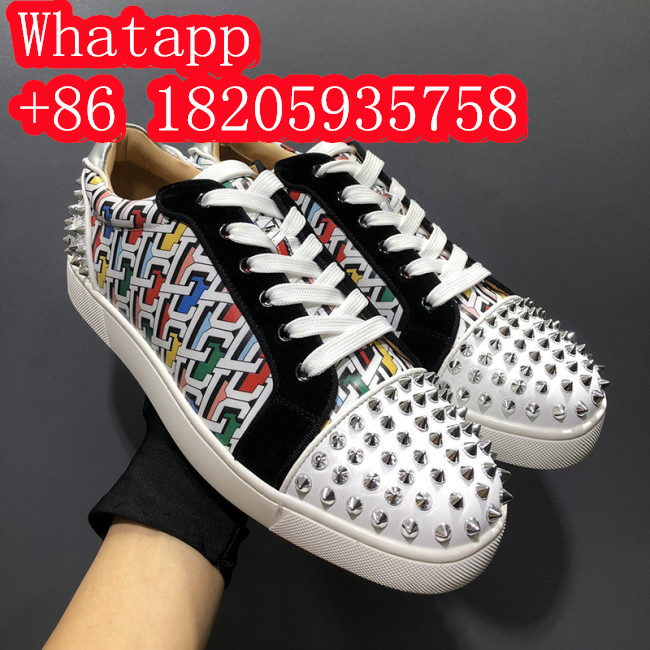 Christian Louboutin Mens Shoes Luxury Brand Red Bottom Design Louis Junior Spikes Flat with Original Box CL sneakers Whatapp