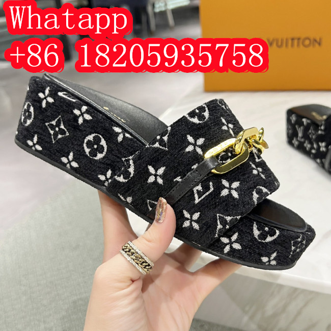 Louis Vuitton Womens Shoes Sandals Slippers Luxury Brand Louis Vuitton JUMBO FLATFORM MULE with Original Box 1A9QYY Whatapp