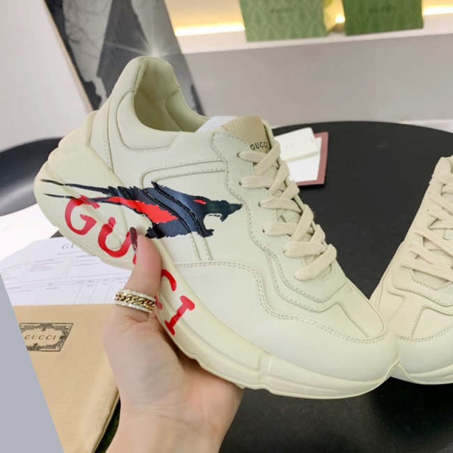 Gucci Mens Shoes Sneakers Luxury Brand Men's Rhyton leather sneaker with Original Box Whatapp