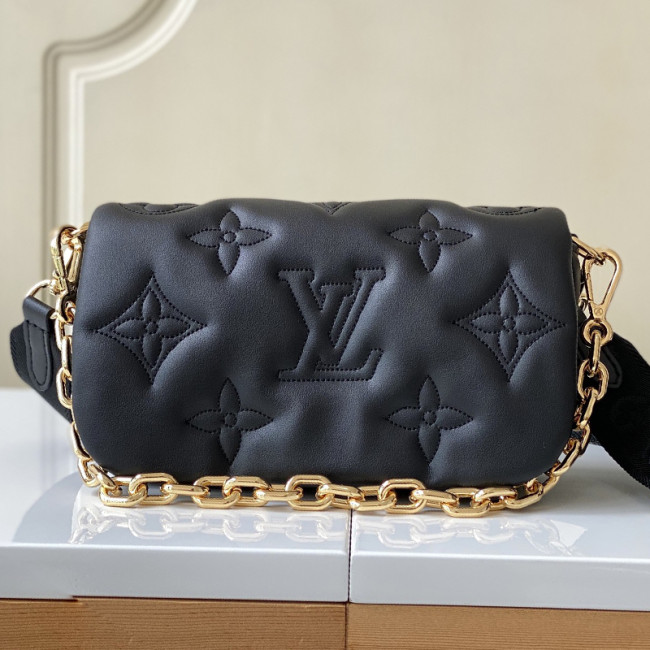 Louis Vuitton Womens Bags Messenger Shoulder Bags Luxury Brand BUBBLEGRAM WALLET ON STRAP Black Monogram-embroidered, quilted calf leather with Original Box M81398 Whatapp