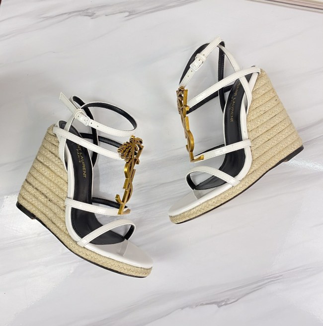 Yves Saint Laurent YSL Women Shoes Sandals Luxury Brand TRIBUTE ESPADRILLES WEDGE IN SMOOTH LEATHER with Original Box Whatapp