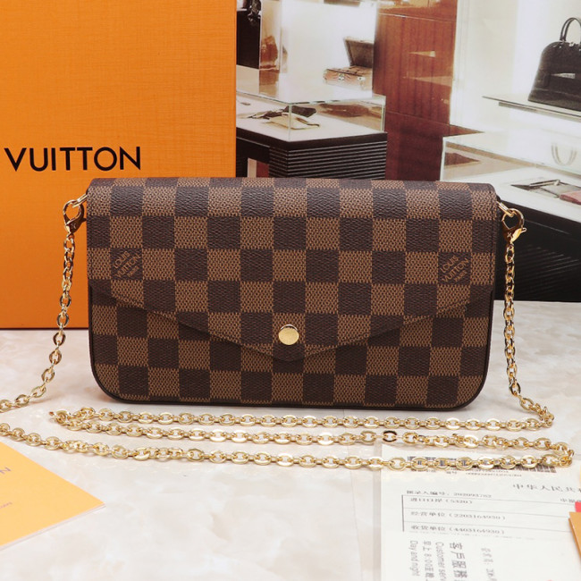 Louis Vuitton Womens Bags Luxury Brand Crossbody Bags FÉLICIE POCHETTE Damier Ebene coated canvas and cowhide leather N63032 with Original Box Whatapp