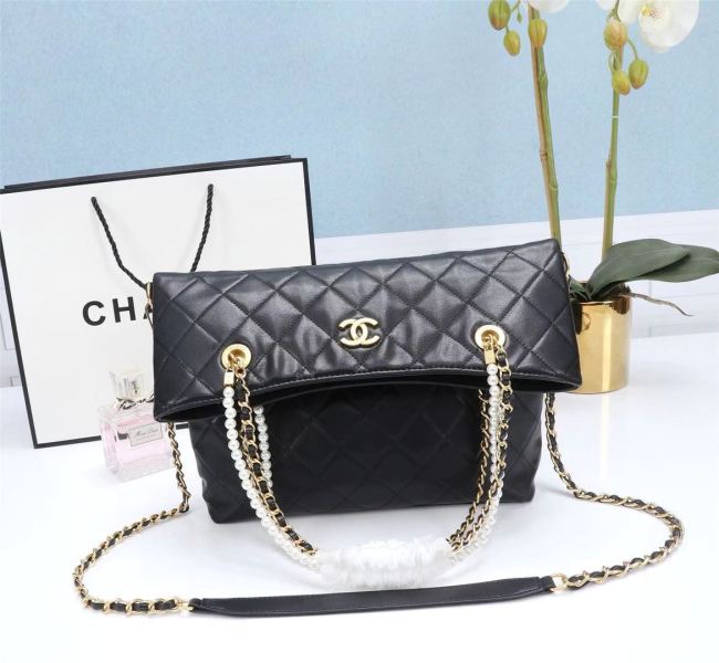 Chanel Womens Bags Luxury Brand Chanel Shopping Bag Calfskin, Crystal Pearls & Gold-Tone Metal Black AS2213 B04443 94305 Whatapp