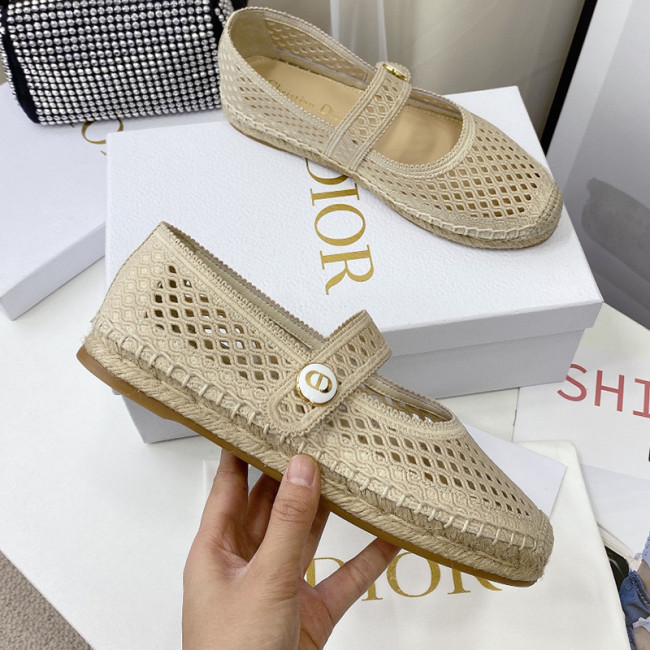 Dior Women Shoes Luxury Brand Design Dior Caro Espadrille Ballerina Flat Mesh Embroidery Womens Shoes with Original Box Whatapp