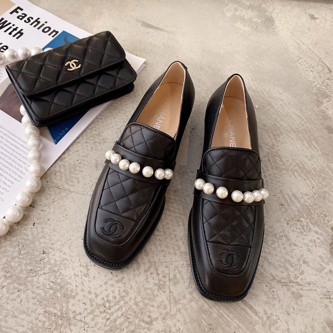 Chanel Womens Shoes Leather Pearls Loafers Whatapp