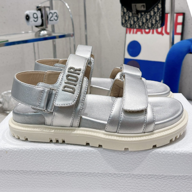 Dior Women Shoes Sandals Luxury Brand DIORACT SANDAL Silver-Tone Shiny Laminated Calfskin with Original Box KCQ547LCV_S59K Whatapp