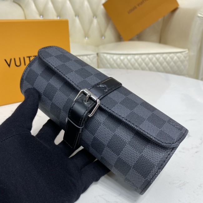 Louis Vuitton Womens Mens 3 WATCH CASE Damier Graphite Canvas Luxury Brand Fashion Type with Original Box AAA Same as the Original N41137 Whatapp