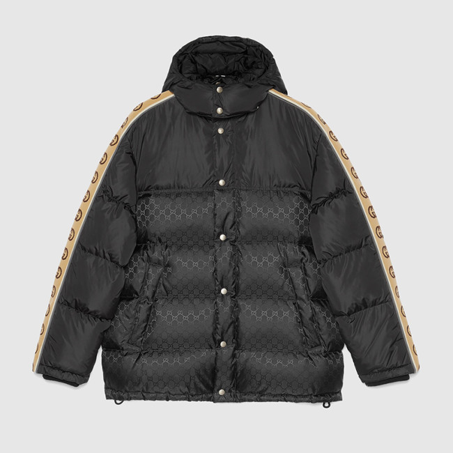 Gucci Design Mens Womens Winter Windprood Down Jackets Keep Warm 90% White Duck Down 598725 Z8AFZ 1043 Black GG Nylon Jacquard Padded Coat Whatapp