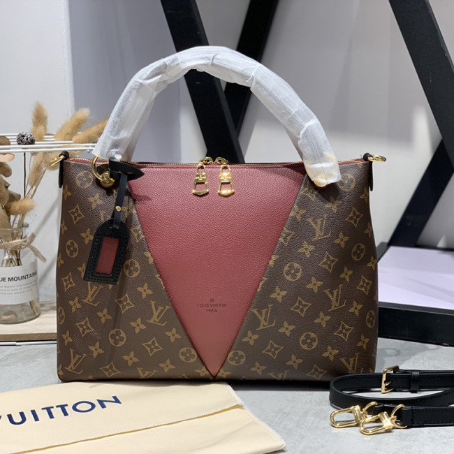 Louis Vuitton Womens Bag Handbag Luxury Brand Fashion Type V TOTE MM Bordeaux Red/Black Monogram coated canvas and grained calfskin exterior M43949 Whatapp