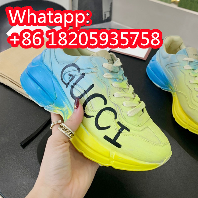 Gucci Women Shoes Women's Rhyton Gucci logo leather sneaker Luxury Brand with Original Box Whatapp