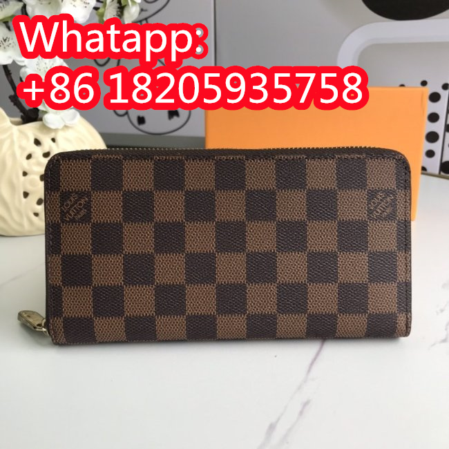 Louis Vuitton Womens Bag Wallet Purse Luxury Brand ZIPPY WALLET Brown Damier Ebene Leather with Original Box N41661 Whatapp