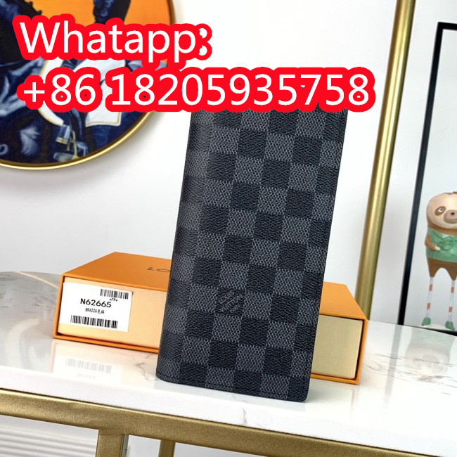 Louis Vuitton Mens Wallets Purse Luxury Brand Designer BRAZZA WALLET Damier Graphite Canvas with Original Box N62665 Whatapp