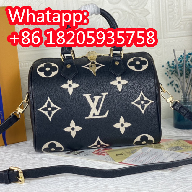 Louis Vuitton Womens Bags Luxury Brand Fashion Type SPEEDY BANDOULIÈRE 25 Black/Beige Embossed grained cowhide leather M58947 with Original Box Whatapp