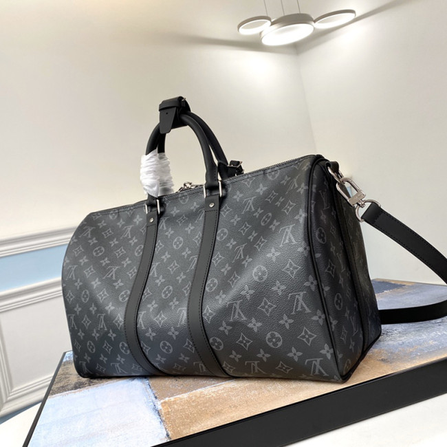 Louis Vuitton Womens and Mens Unisex Bags Luxury Brand KEEPALL BANDOULIÈRE 45 Monogram Eclipse M40569 Whatapp