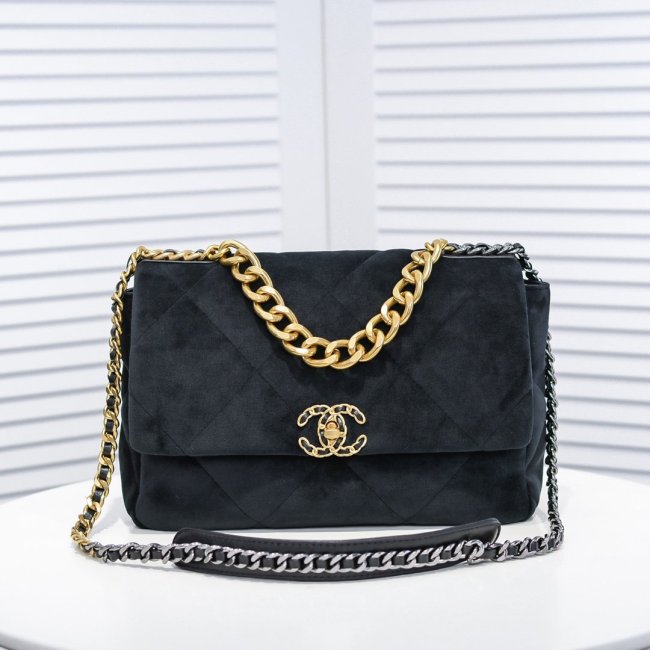 Chanel Womens Bags Crossbody Bag Chanel 19 Flap Bag Velvet, Black & Gold-Tone Metal Black Whatapp