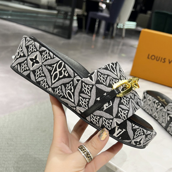 Louis Vuitton Womens Shoes Sandals Slippers Luxury Brand Louis Vuitton JUMBO FLATFORM MULE with Original Box 1A9QYY Whatapp