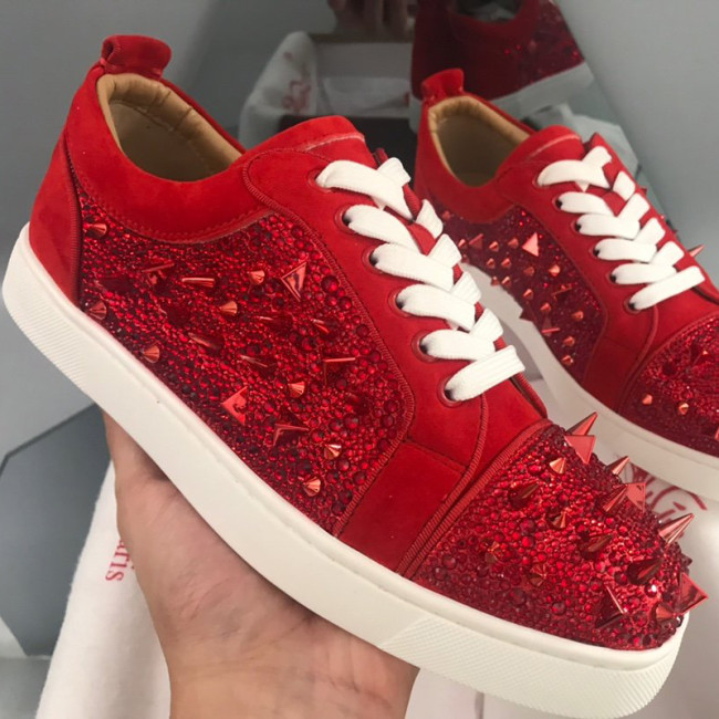 Christian Louboutin Mens Shoes Luxury Brand Red Bottom Design Louis Junior Spikes Flat with Original Box CL sneakers Whatapp