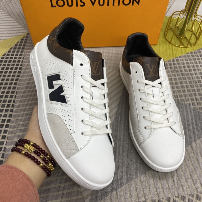 Louis Vuitton Men Shoes Fashion Sneakers LUXEMBOURG SNEAKER White Perforated calf leather and suede calf leather Luxury Brand with Original Box 1A8XXM Whatapp