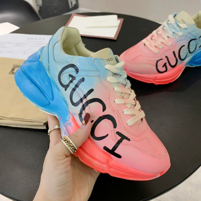 Gucci Mens Shoes Sneakers Luxury Brand Men's Rhyton leather sneaker with Original Box Whatapp