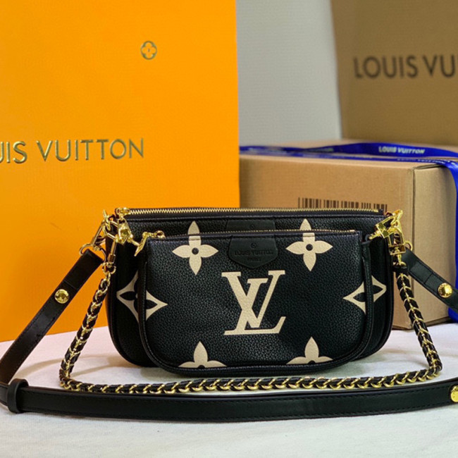 Louis Vuitton Womens Bags Clutch Wallets Luxury Brand Fashion Type Messenger Bags MULTI POCHETTE ACCESSOIRES M45777 Black/Cream Embossed supple grained cowhide leather Whatapp