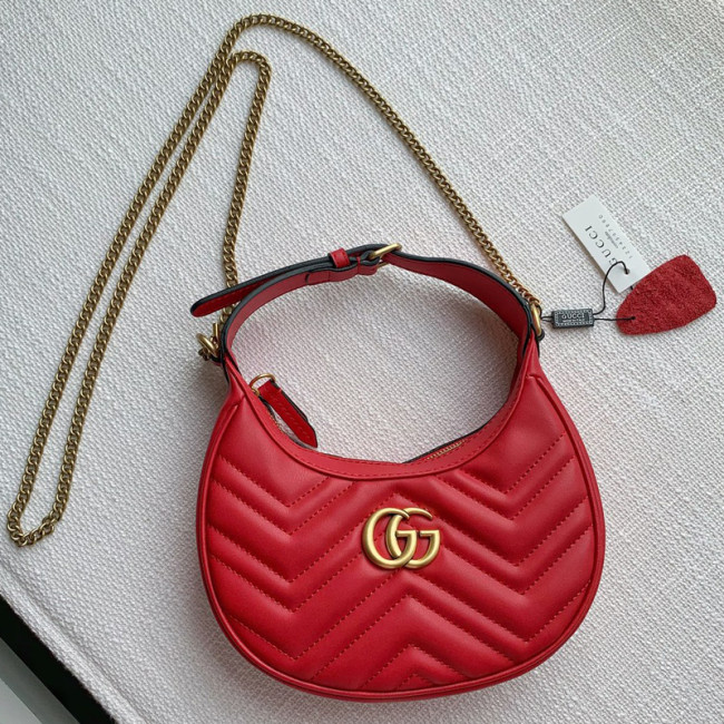 Gucci Womens Bags Shoulder HandBags Luxury Brand Gucci GG Marmont half-moon-shaped mini bag in leather with Original Box 699514 DTDHT 9022 Whatapp