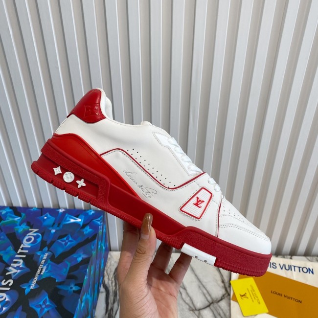 Louis Vuitton Men Shoes Fashion Design Luxury Brand LV TRAINER SNEAKER 1A8SKD Red Calf leather with Original Box Whatapp