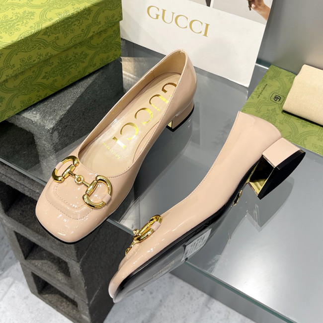 Gucci Womens Shoes Pumps Luxury Brand Women's Low-Heel Pump With Horsebit In Leather 2.5cm Heel with Original Box 694855 BNC00 5815 Whatapp