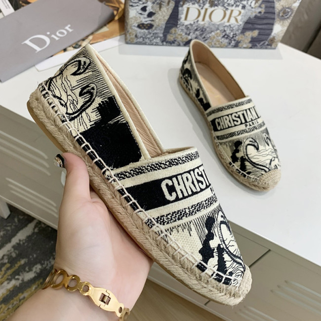 Dior Women Shoes Luxury Brand Design Dior Espadrille Nude Mesh Embroidery Womens Shoes with Original Box Whatapp