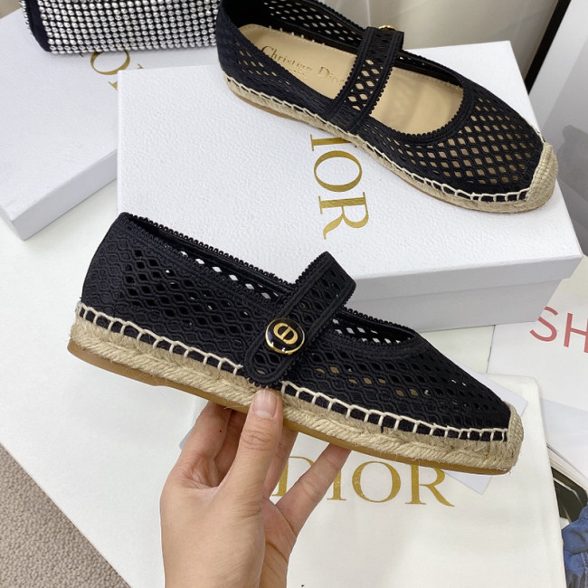 Dior Women Shoes Luxury Brand Design Dior Caro Espadrille Ballerina Flat Black Mesh Embroidery KCB675EMR_S900 Whatapp