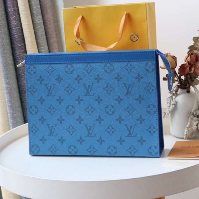 Louis Vuitton Mens Bags Clutch Luxury Brand Fashion Type POCHETTE VOYAGE MM with Original Box M30761 Taigarama Denim blue Coated canvas and cowhide leather Whatapp