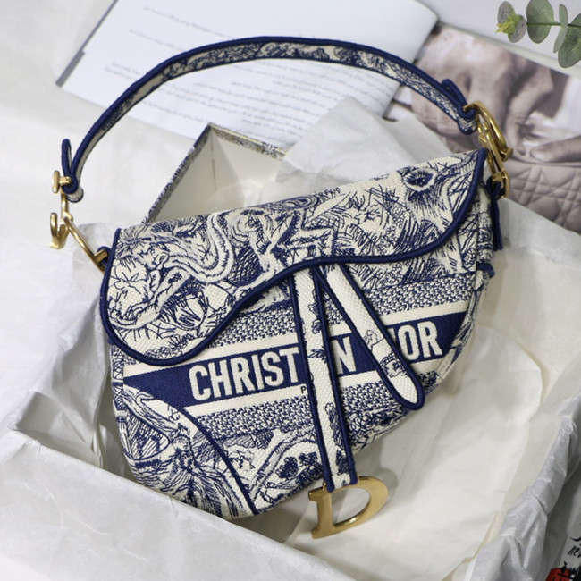 Dior Womens Mens Bag Saddle Bag Luxury Brand Design Fashion Type Shoulder Bags SADDLE BAG Blue Toile de Jouy Embroidery with Original Box M0446CTDT_M808 Whatapp