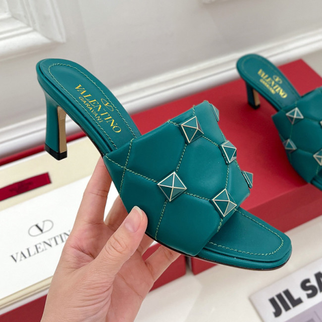 Valentino Women Shoes Mule Flip Flop Sandals ROMAN STUD SLIDE SANDAL IN QUILTED NAPPA with Original Box Luxury Brand 6.5cm Heel Design Whatapp