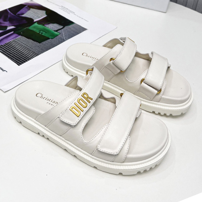 Dior Women Shoes Sandals Luxury Brand DIORACT SLIDE White Lambskin with Original Box KCQ718LAB_S03W Whatapp