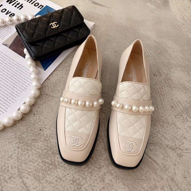 Chanel Womens Shoes Leather Pearls Loafers Whatapp