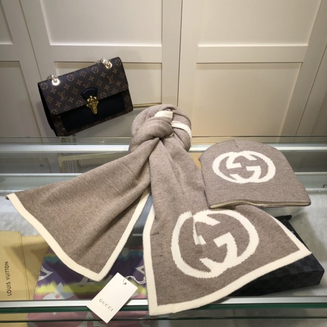 Gucci Scarves Men Womens Fashion Scarf and Hats Set with Original Box Whatapp