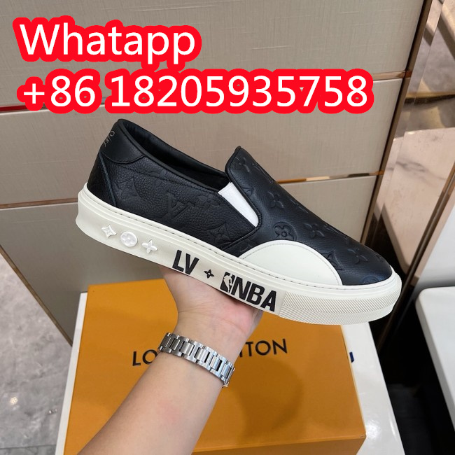 Louis Vuitton Men Shoes Luxury Brand LV Loafers Shoes with Original Box LVXNBA LV OLLIE SLIP ON 1A90BN Black Monogram-embossed grained calf leather Whatapp