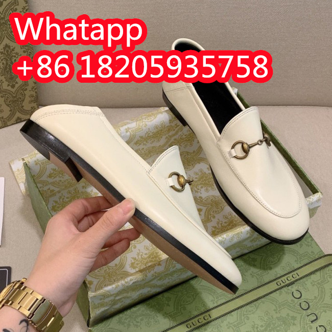 Gucci Womens Shoes Casual Design Loafers Leather White Gucci Leather Horsebit loafer with Original Box 414998 DLC00 9022 Whatapp