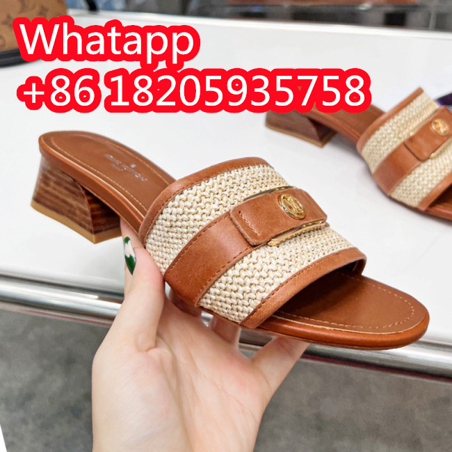 Louis Vuitton Womens Shoes Slide Slippers Luxury Brand Designer LOCK IT MULE 1AA18G Cognac Brown Raffia and calf leather with Original Box 3.5cm Heel Whatapp