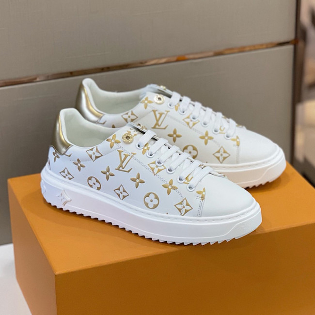 Louis Vuitton Women Shoes Sneakers Lace-Up Luxury Brand Fashion TIME OUT SNEAKER Gold Mix of materials with Original Box 1A8TAH Whatapp