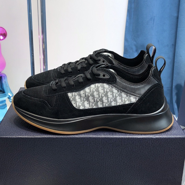 Dior Mens Shoes Luxury Sneakers B25 RUNNER SNEAKER Black Suede with White Technical Mesh and Black Dior Oblique Canvas with Original Box 3SN283YUH_H900 Whatapp