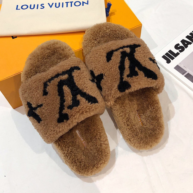 Louis Vuitton Womens Shoes Slide Slippers for Winter Wool Fabric Luxury Brand Designer PASEO FLAT COMFORT MULE with Original Box Whatapp