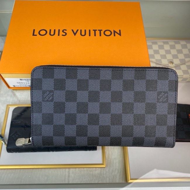 Louis Vuitton Mens Wallets Purse Luxury Brand Designer ZIPPY ORGANIZER Damier Graphite Canvas with Original Box N60111 Whatapp